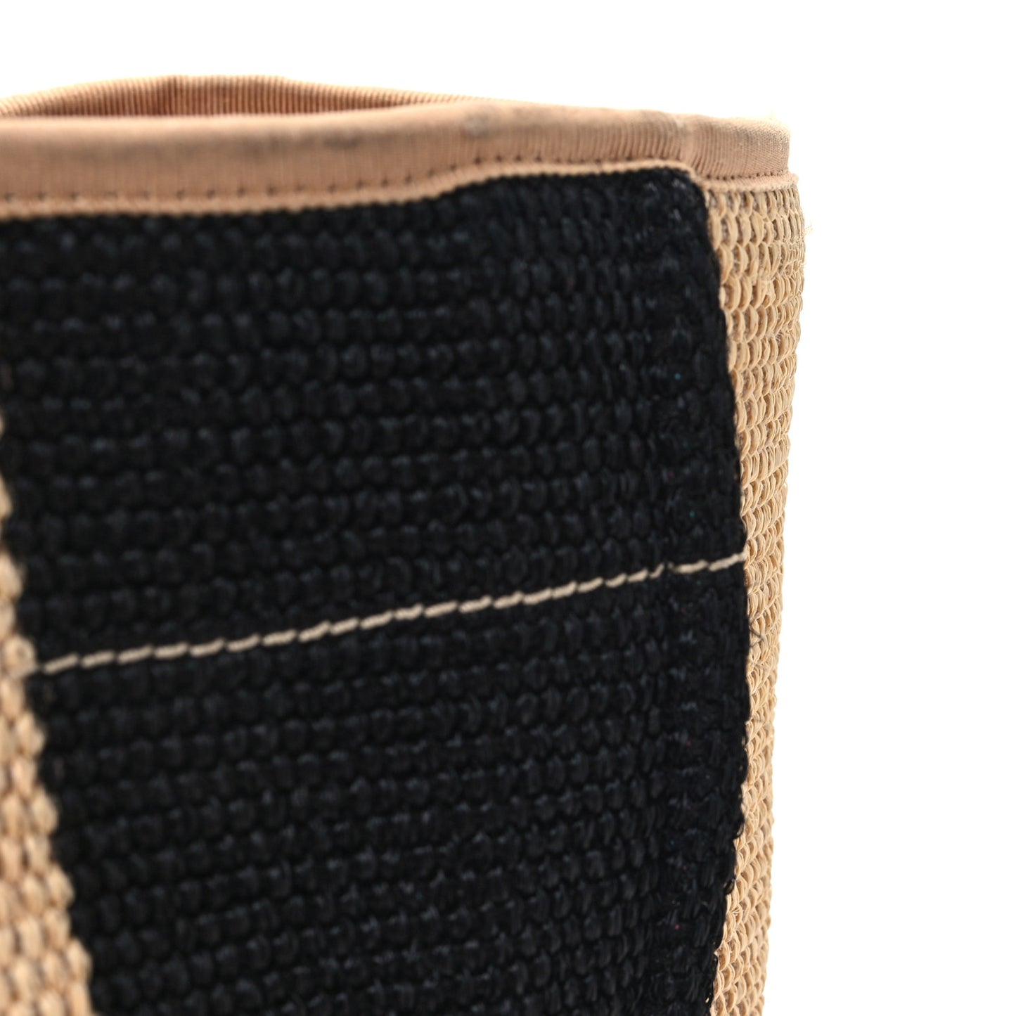 Straw Raffia Calfskin Striped Large Deauville Tote Black Beige Ivory