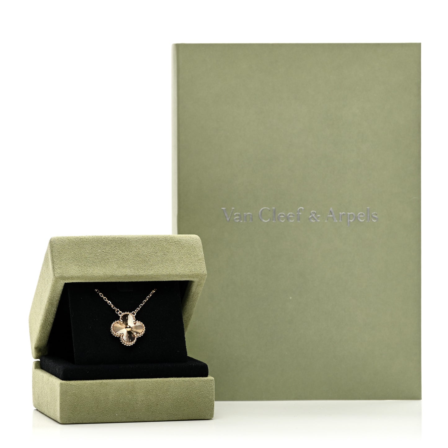 18K Yellow Gold Guilloche Vintage Alhambra Pendant Necklace