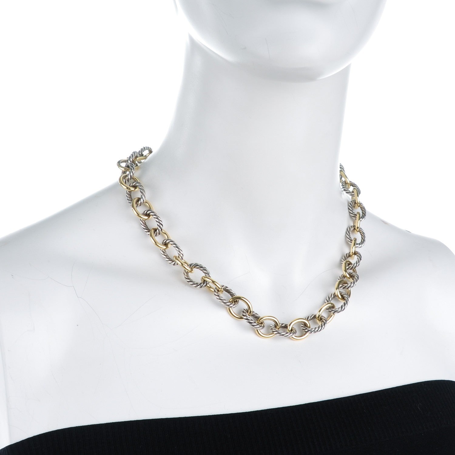 David Yurman Sterling Silver 18k Gold Large Oval Link Necklace 2 of 5