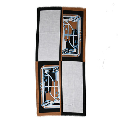 Hermes Cashmere Silk Quadrige II Stole Gris Chine Black Camel 1 of 3