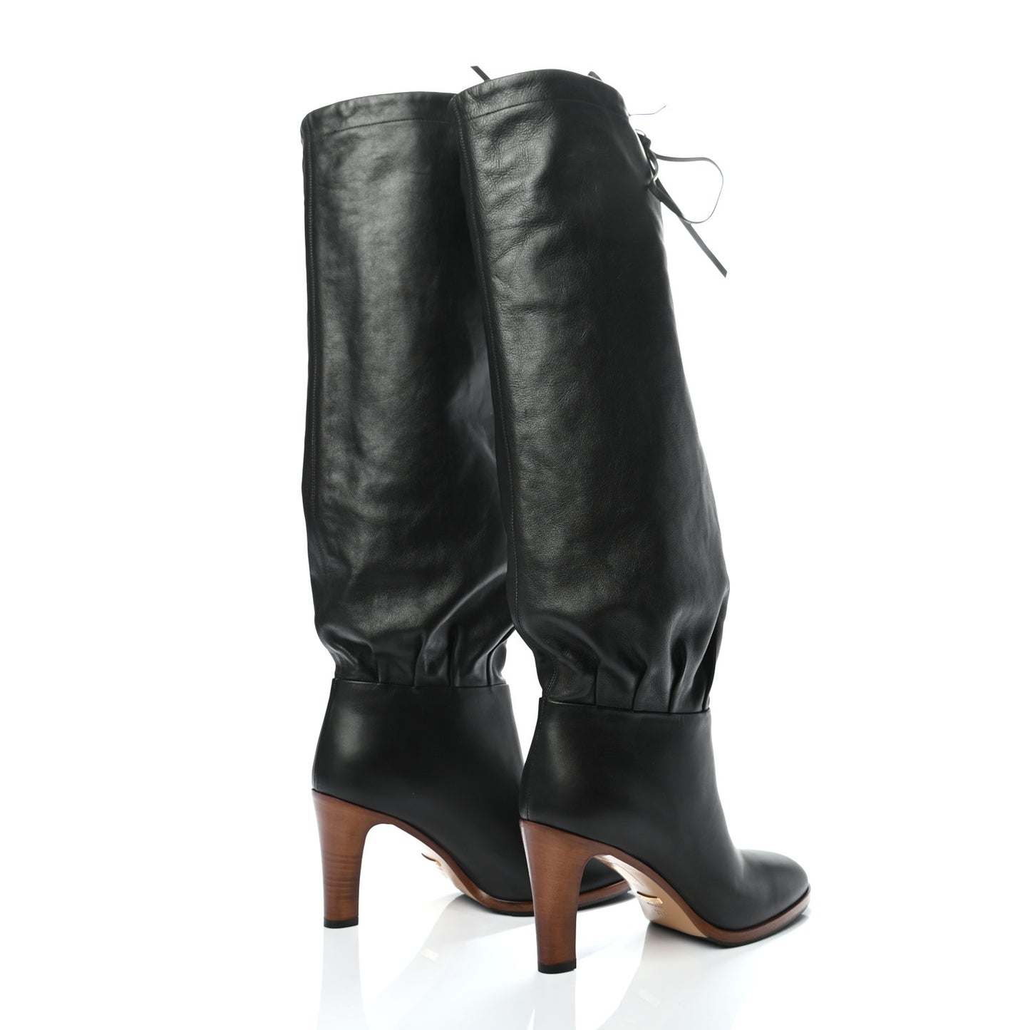 Deauville Calfskin Cinched Knee High Boots 37.5 Black