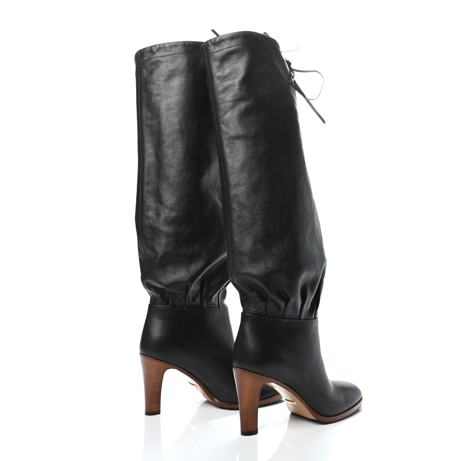 Gucci Deauville Calfskin Cinched Knee High Boots 37.5 Black 4 of 6