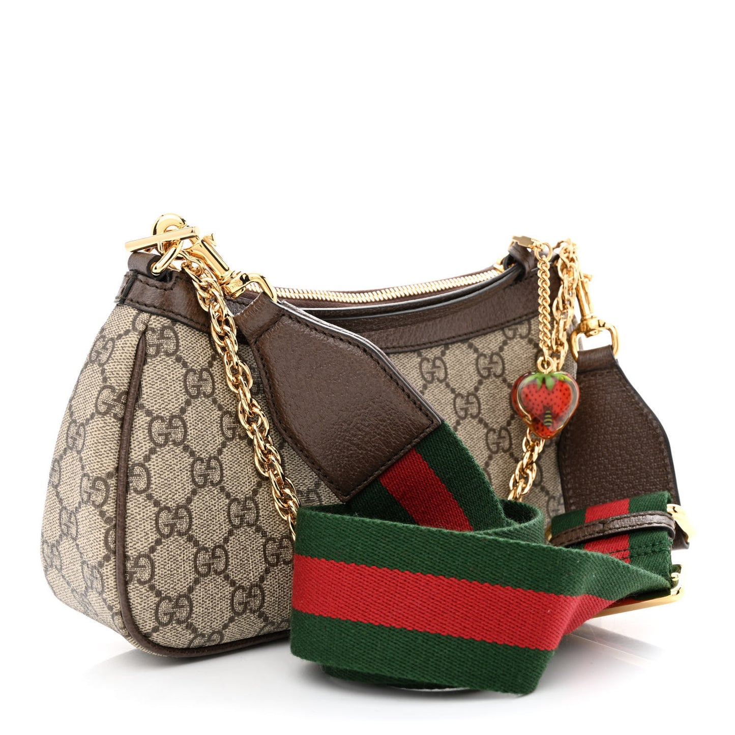 GG Supreme Monogram Textured Dollar Calfskin Web Small Ophidia GG Handbag Beige Ebony New Acero