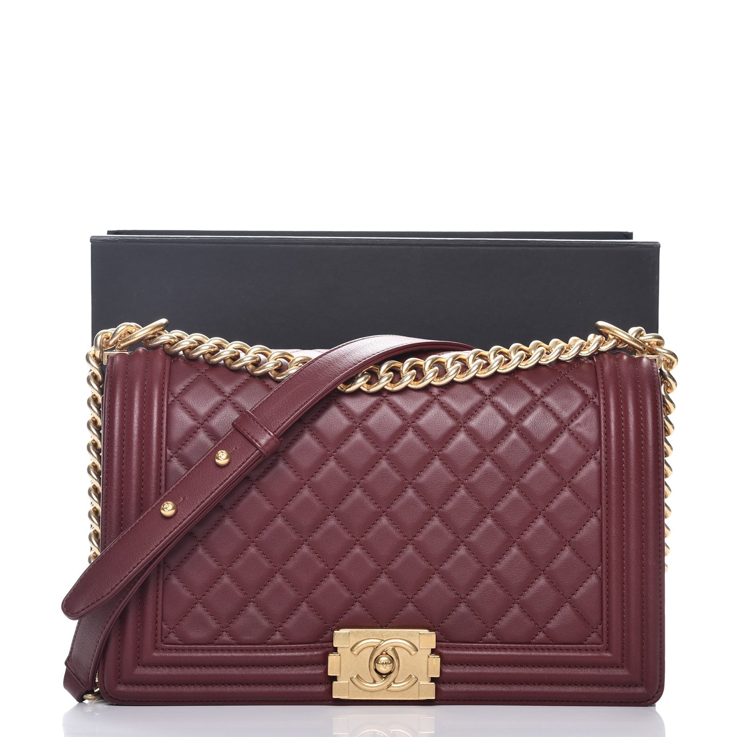Lambskin Quilted New Medium Boy Flap Dark Red