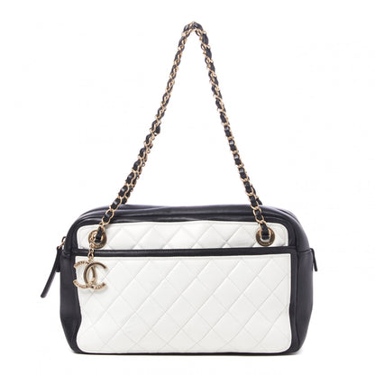 Chanel Lambskin Quilted Graphic Camera Case White Black 1 of 9