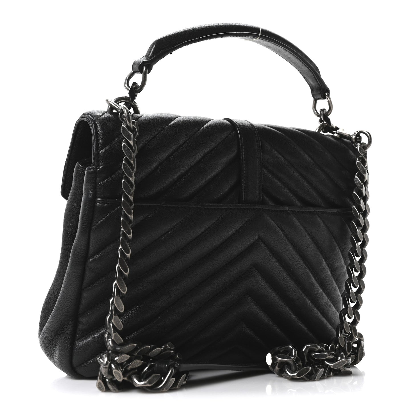 Sheepskin Matelasse Chevron Monogram Medium College Bag Black