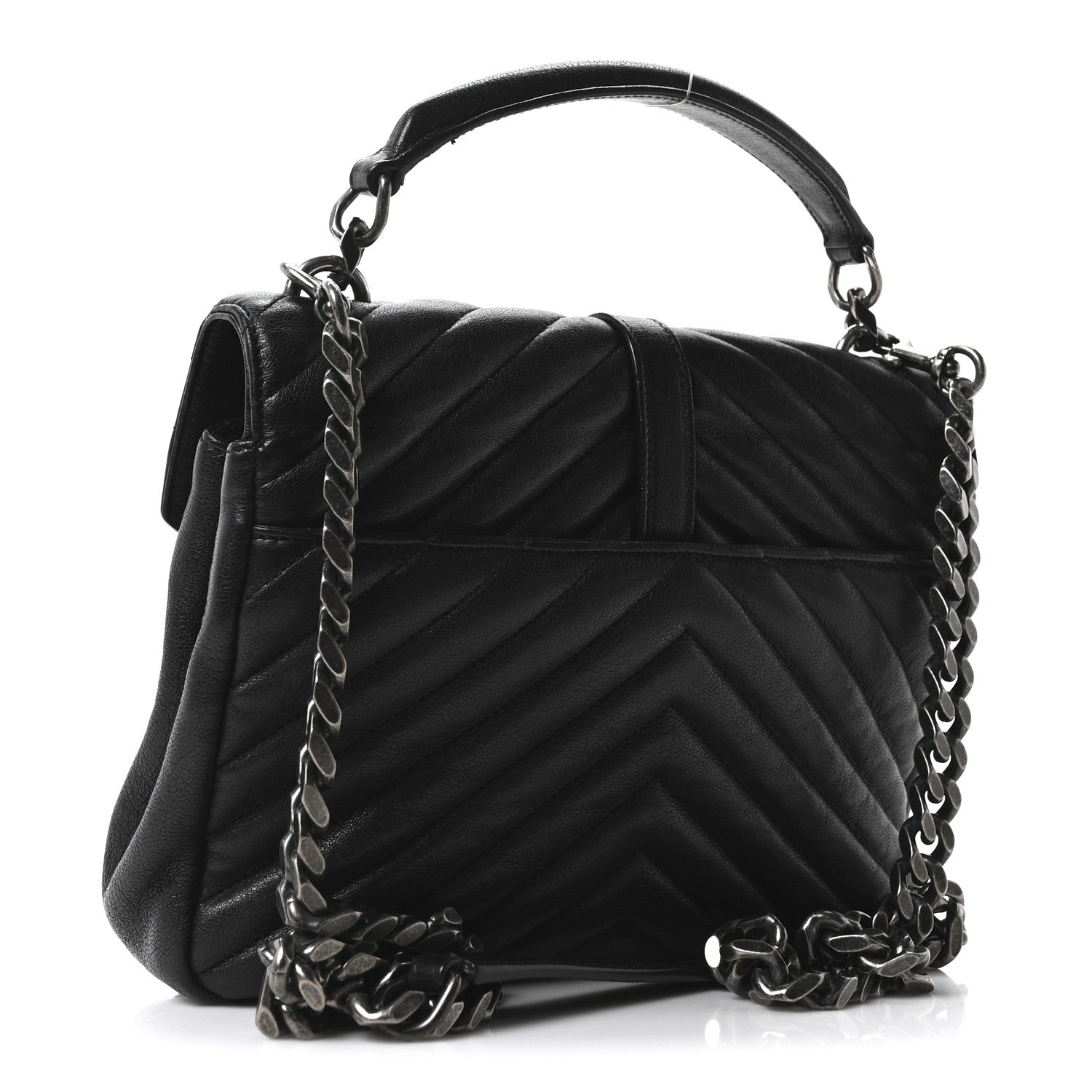 Saint Laurent Sheepskin Matelasse Chevron Monogram Medium College Bag Black 3 of 10
