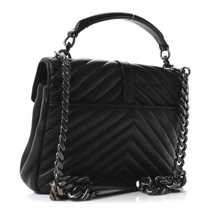 Saint Laurent Sheepskin Matelasse Chevron Monogram Medium College Bag Black 3 of 10