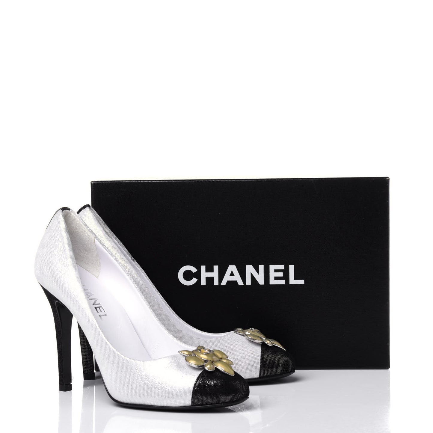 Metallic Fabric Jewel Cap Toe Pumps 39.5 Silver Black