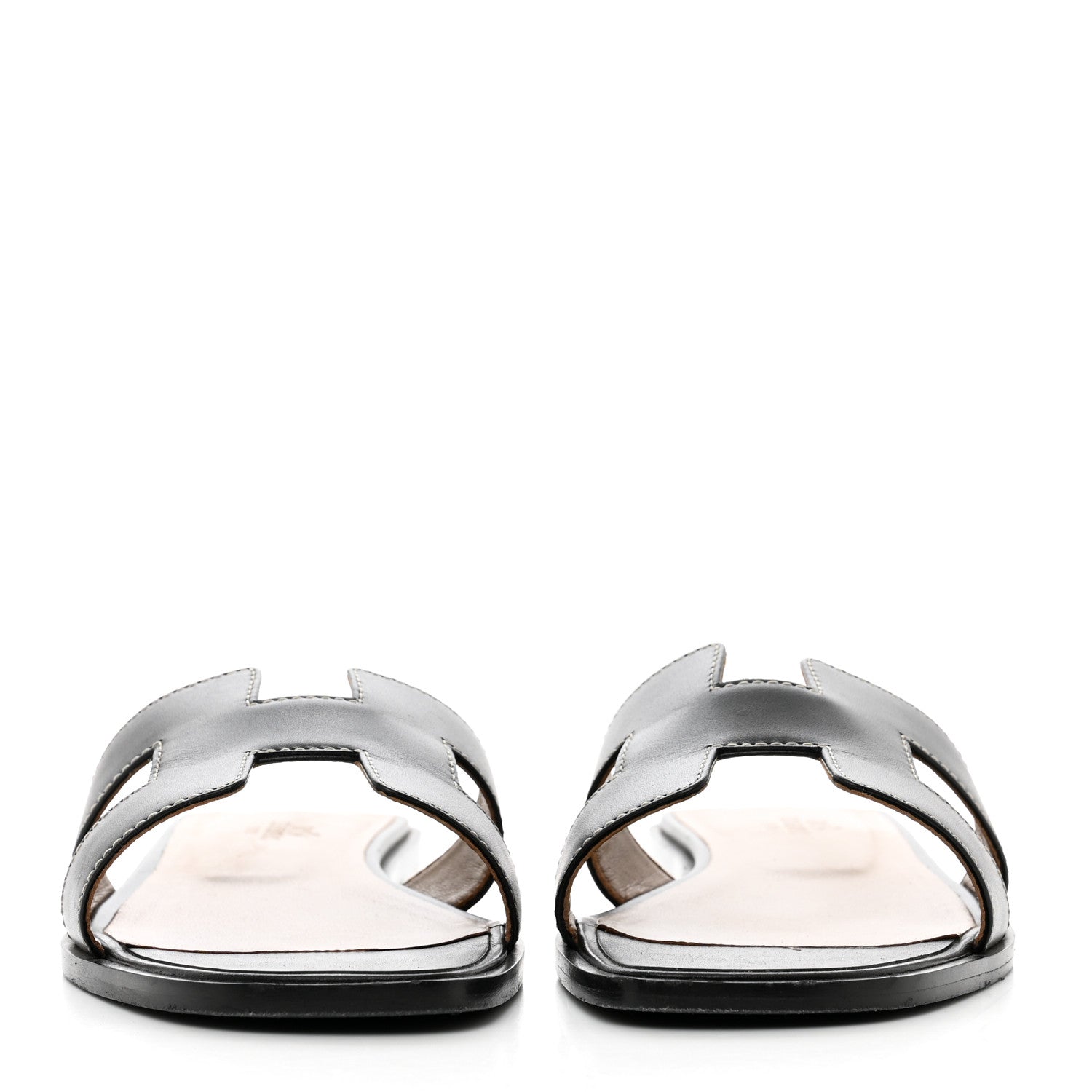 Hermes Box Calfskin Oran Sandals 37.5 Black 2 of 9