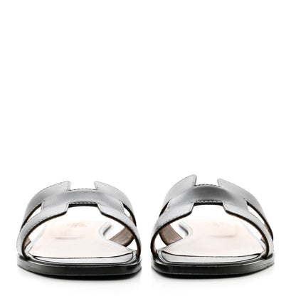Hermes Box Calfskin Oran Sandals 37.5 Black 2 of 9
