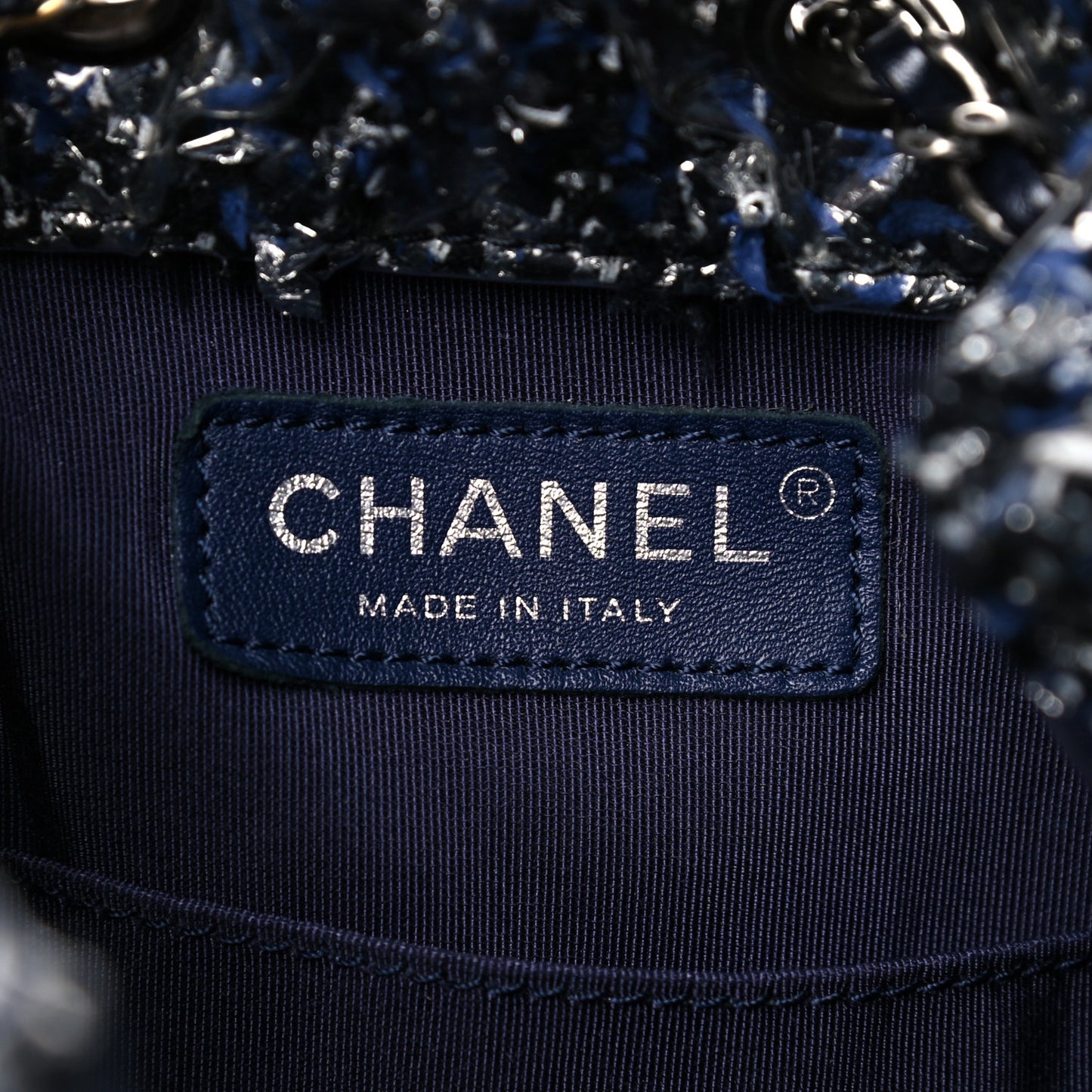 Tweed PVC Quilted Gabrielle Backpack Navy Black