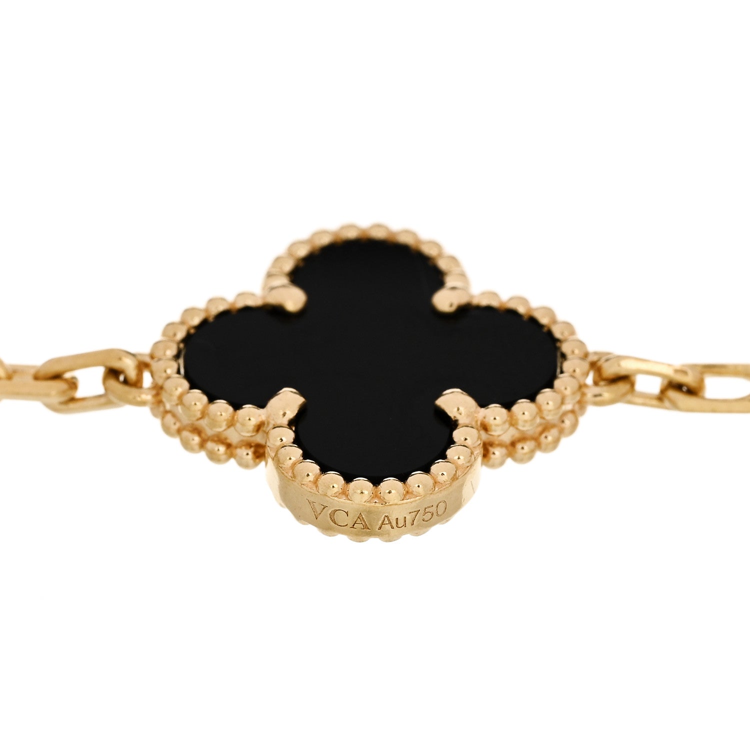 Van Cleef & Arpels 18K Yellow Gold Black Onyx 5 Motifs Vintage Alhambra Bracelet 4 of 5