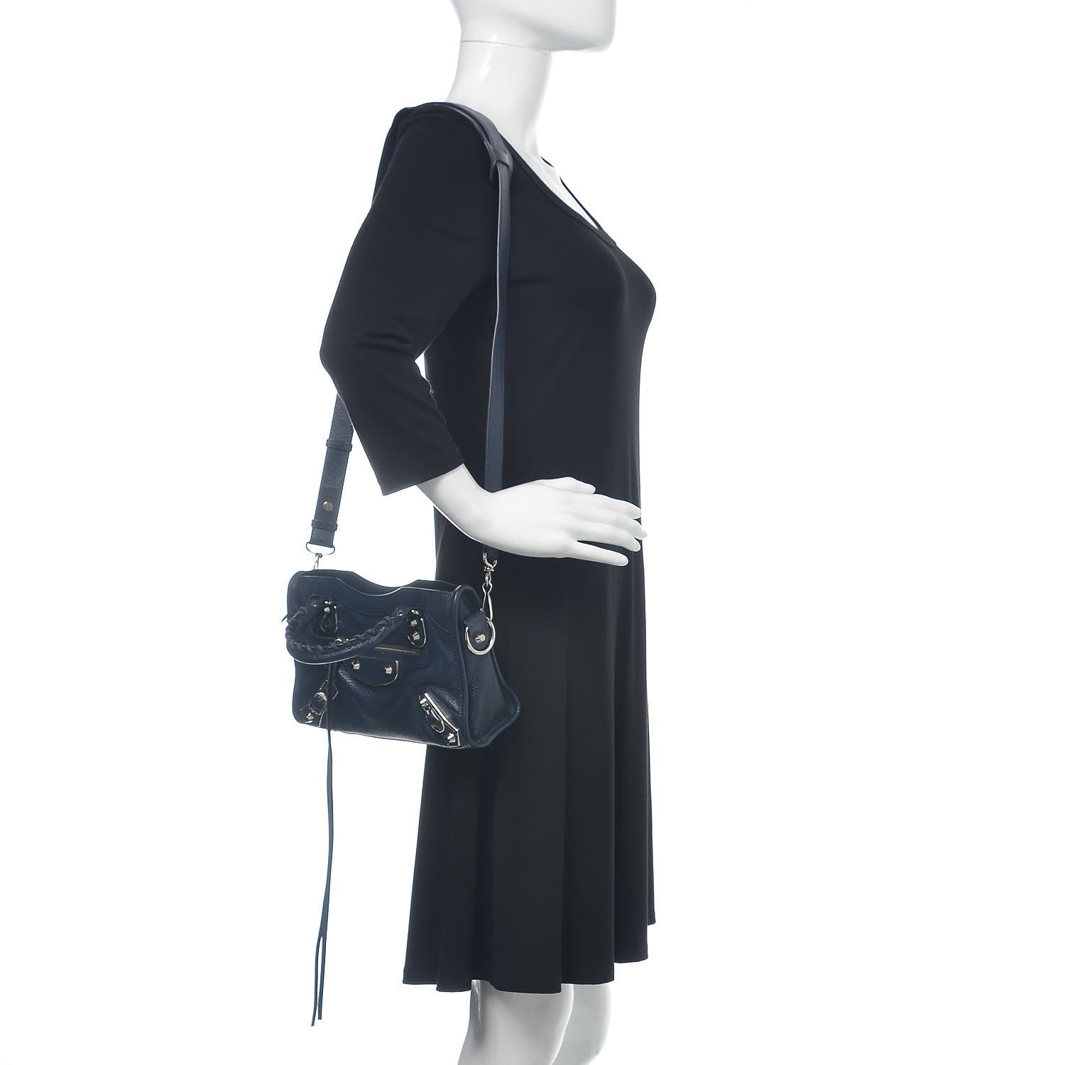 Balenciaga Chevre Silver Metallic Edge Hardware Mini City Bleu Nuit Dark Sea 2 of 10