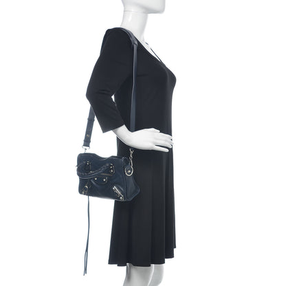 Balenciaga Chevre Silver Metallic Edge Hardware Mini City Bleu Nuit Dark Sea 2 of 10