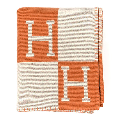 Hermes Wool Cashmere Signature Classic Avalon Blanket Ecru Potiron Ecru Potiron 1 of 3