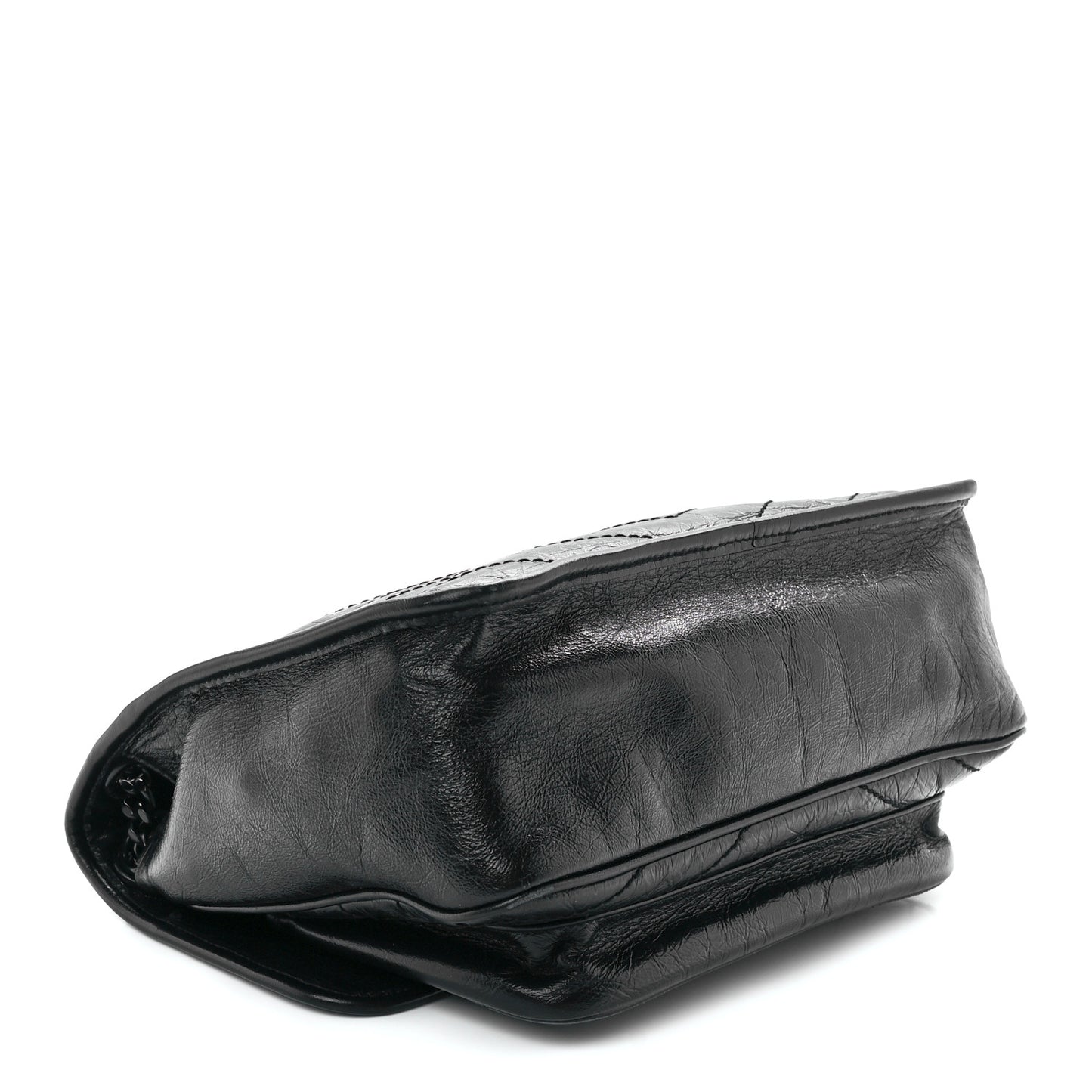 Crinkled Calfskin Matelasse Monogram Medium Niki Chain Satchel Black