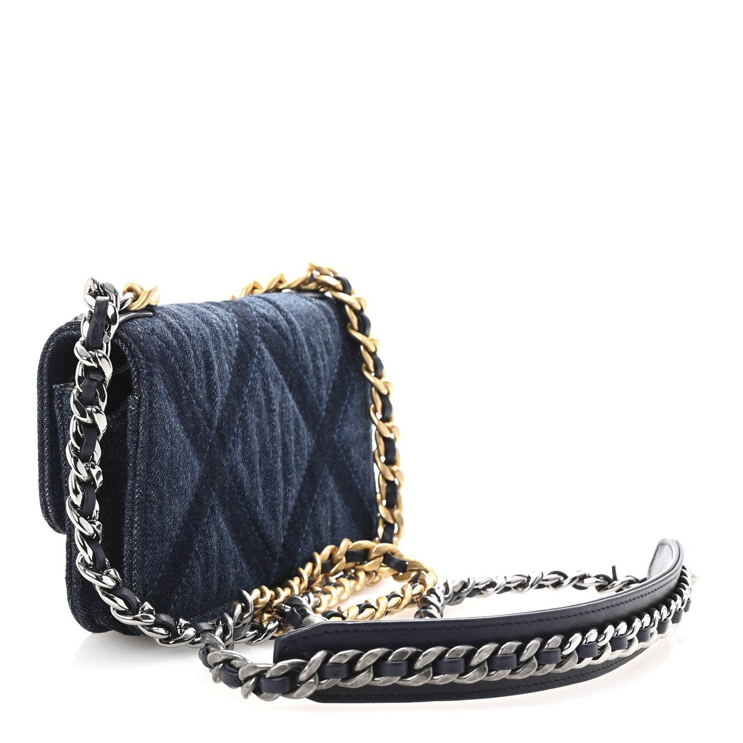 Chanel Denim Quilted Chanel 19 Flap Phone Holder With Chain Blue 3 of 11