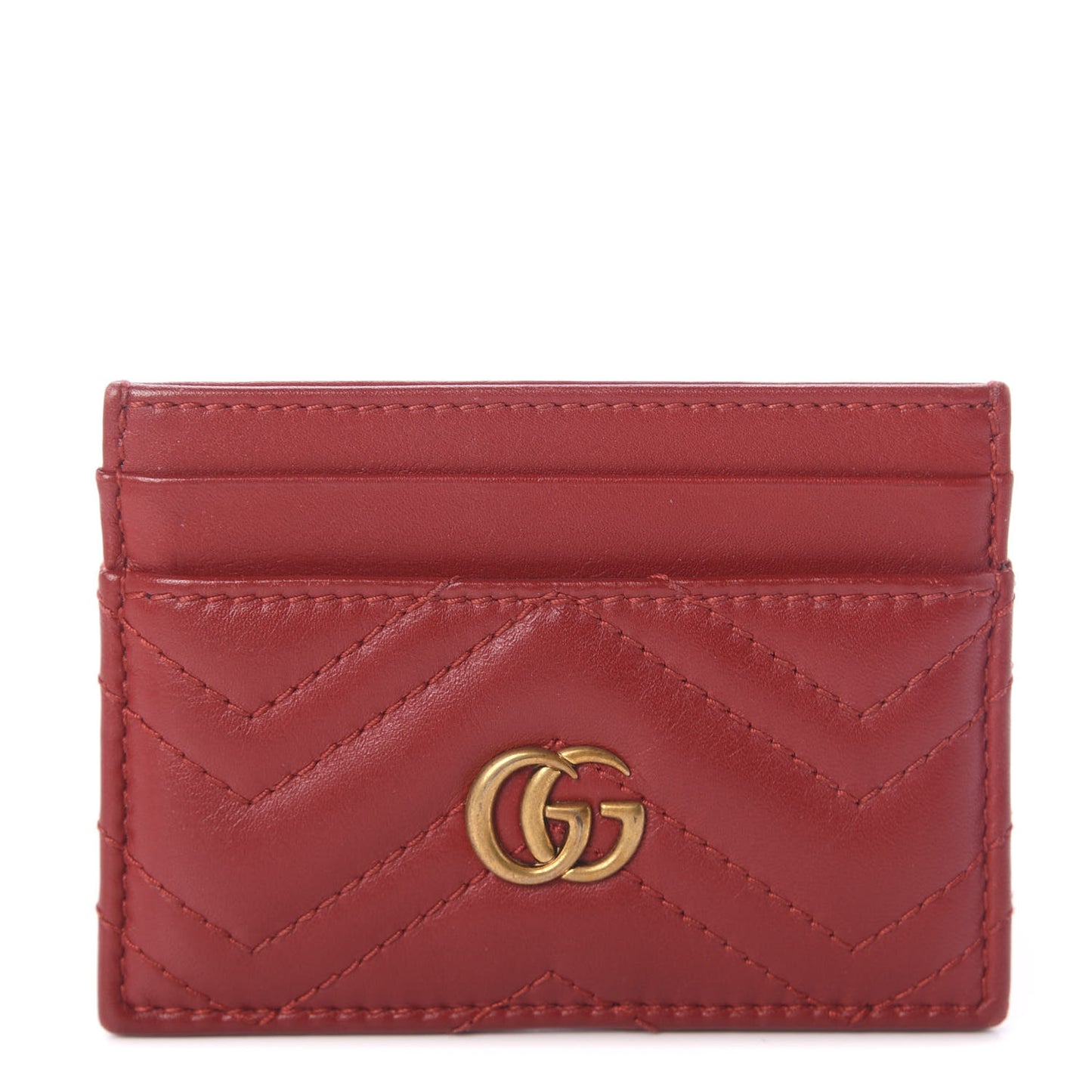 Calfskin Matelasse GG Marmont Card Holder Hibiscus Red