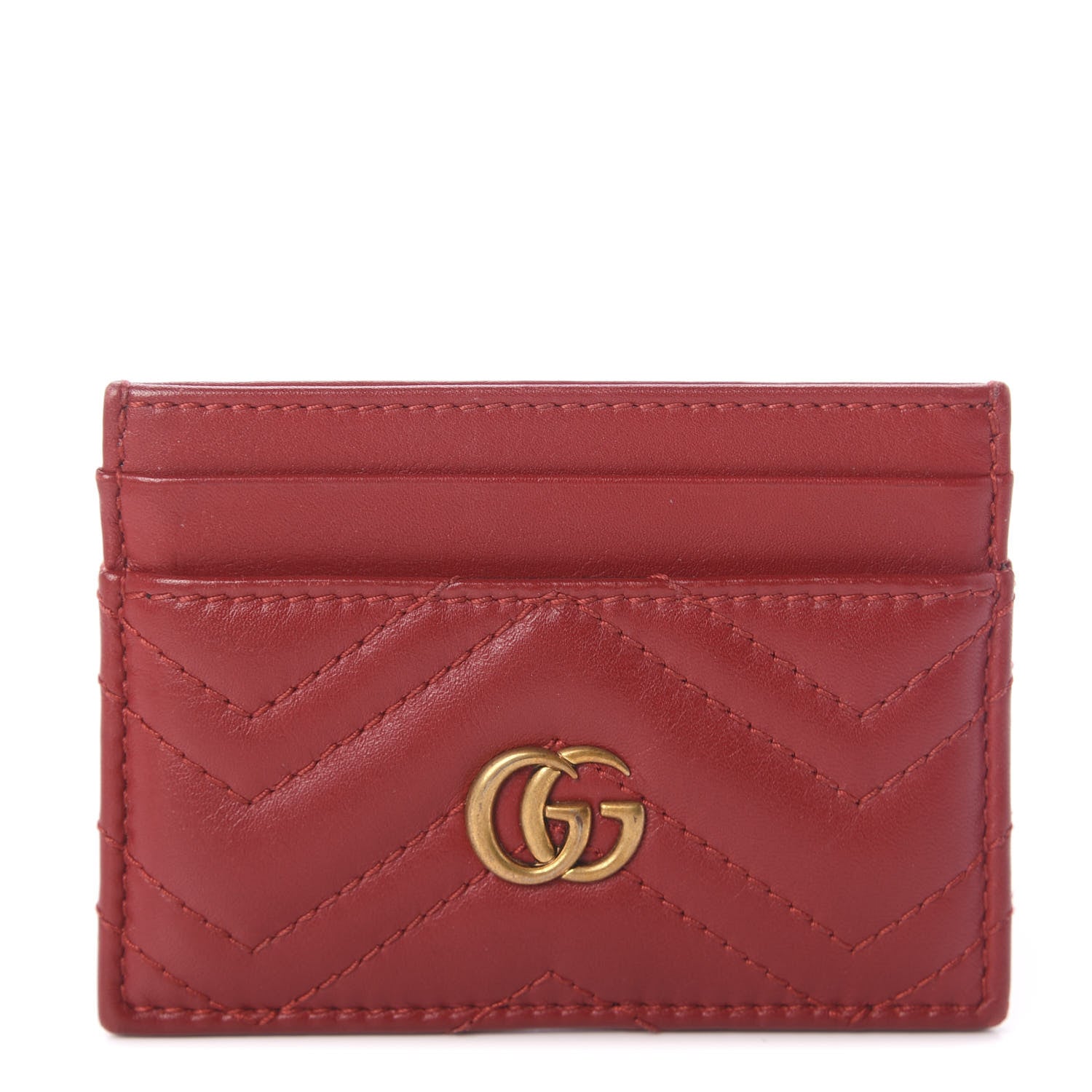 Gucci Calfskin Matelasse GG Marmont Card Holder Hibiscus Red 1 of 5