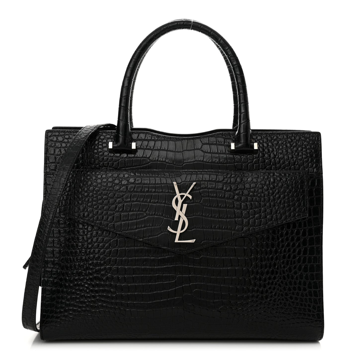 Croc Calfskin Embossed Medium Uptown Tote Black