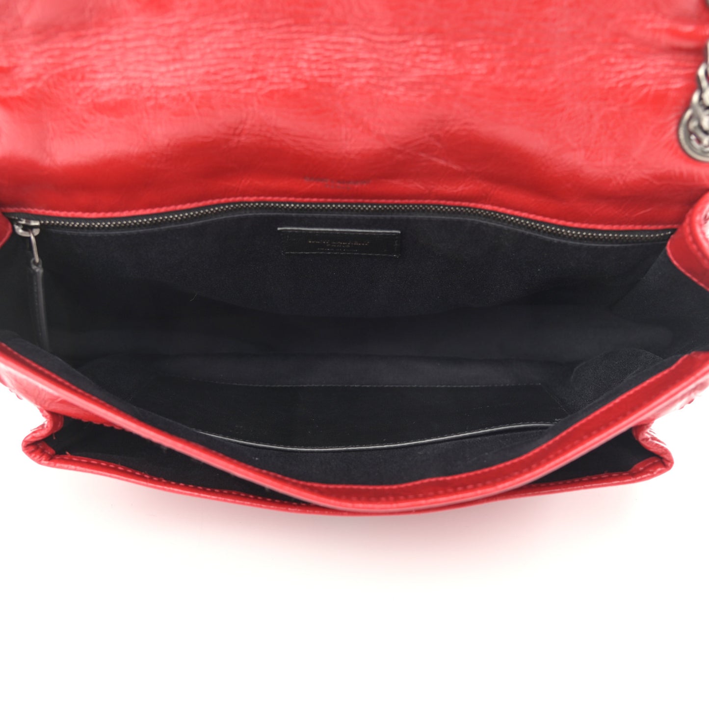 Crinkled Calfskin Matelasse Monogram Large Niki Chain Satchel Rouge Eros