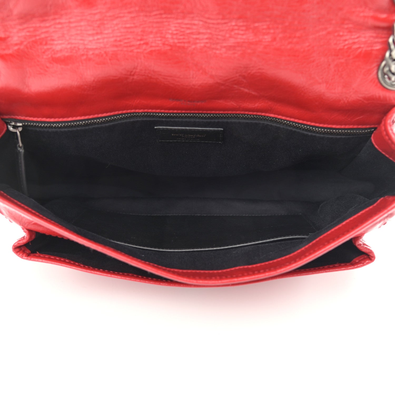 Saint Laurent Crinkled Calfskin Matelasse Monogram Large Niki Chain Satchel Rouge Eros 5 of 12