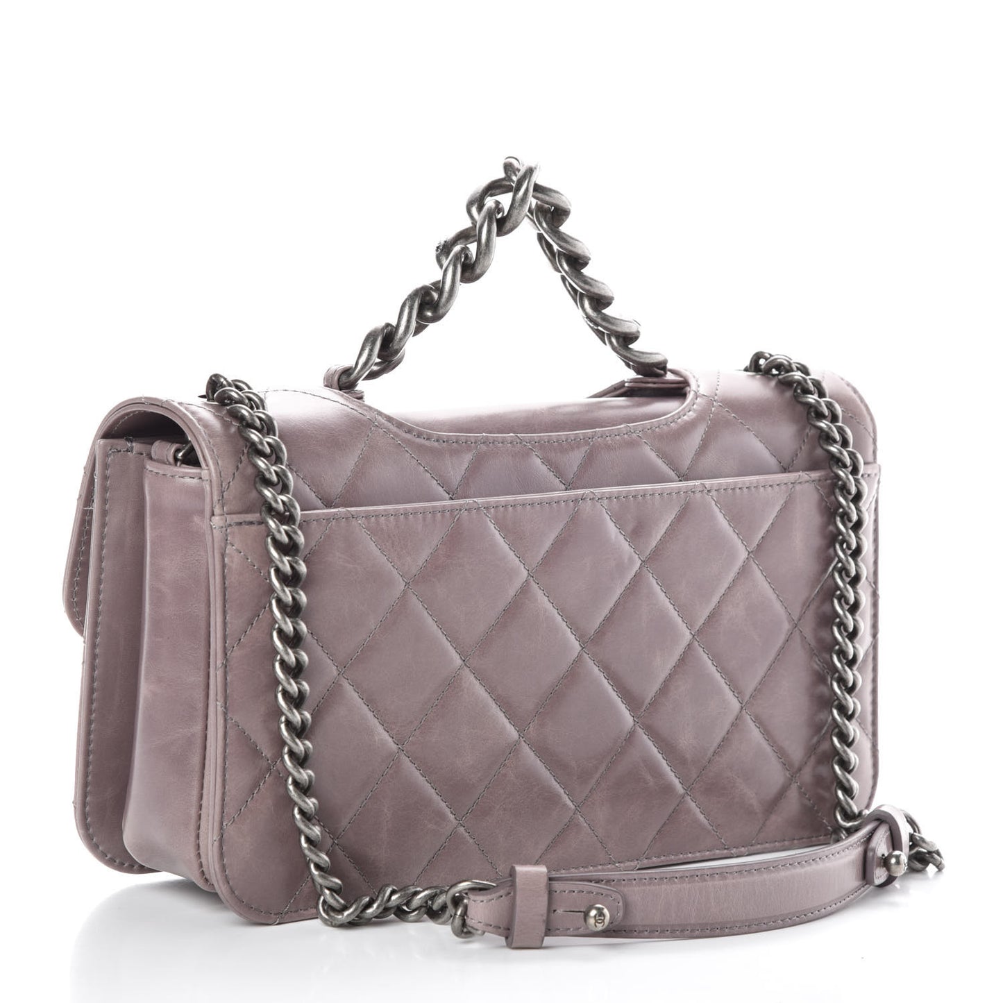 Glazed Calfskin Medium Perfect Edge Flap Grey