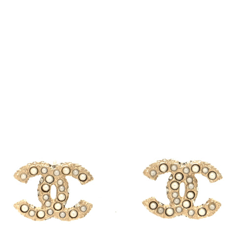 Metal Graduated Pearl Crystal CC Earrings Light Gold