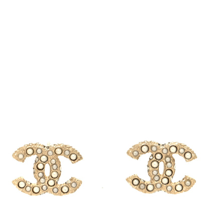 Chanel Metal Graduated Pearl Crystal CC Earrings Light Gold 1 of 4