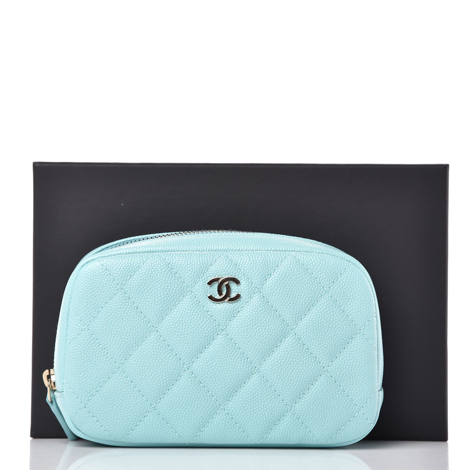 Chanel Caviar Quilted Small Curvy Pouch Cosmetic Case Light Blue 8 of 8