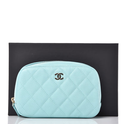 Chanel Caviar Quilted Small Curvy Pouch Cosmetic Case Light Blue 8 of 8