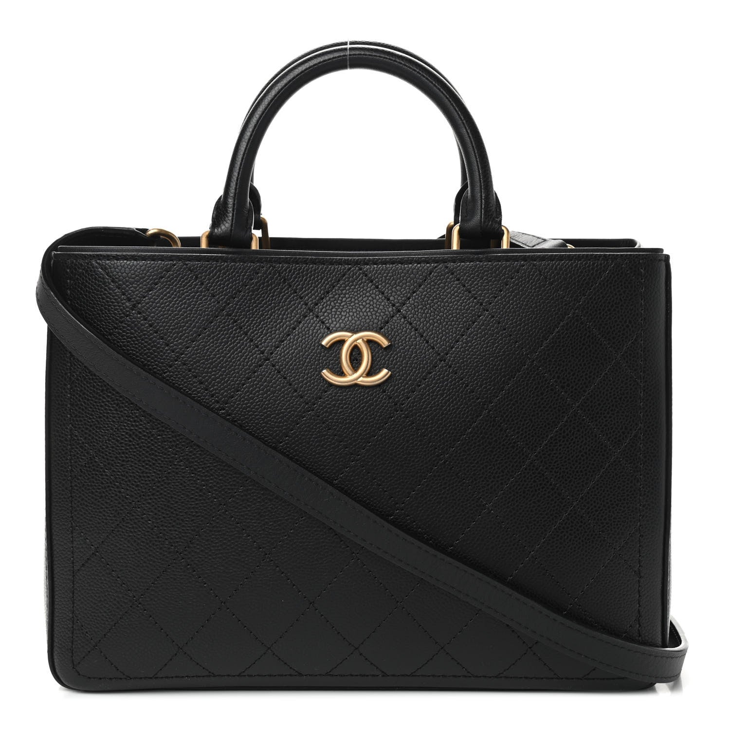 Chanel Bullskin Stitched Bi-Color Medium Shopping Tote Black 1 of 13