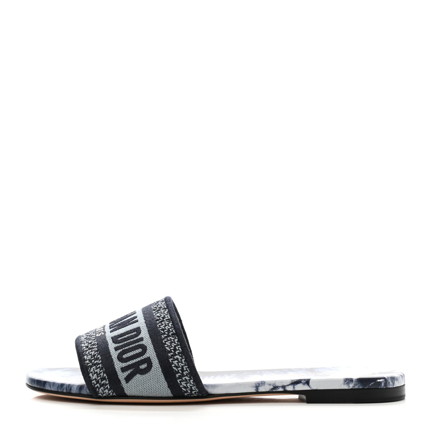 Canvas Tie and Dior Embroidered Dway Flat Slide Sandals 37.5 Denim