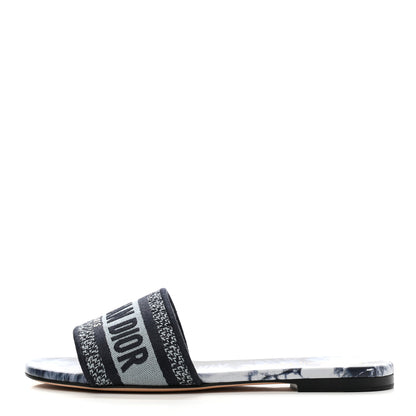 Christian Dior Canvas Tie and Dior Embroidered Dway Flat Slide Sandals 37.5 Denim 1 of 10