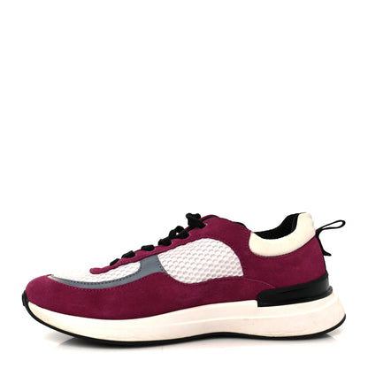 Chanel Mesh Suede Calfskin Womens CC Sneakers 38 White Dark Pink Grey 1 of 9