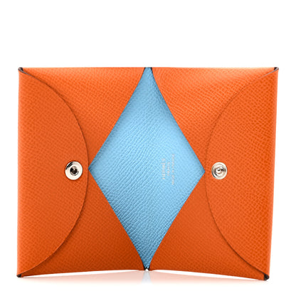 Hermes Epsom Verso Calvi Card Case Orange Céleste 5 of 9