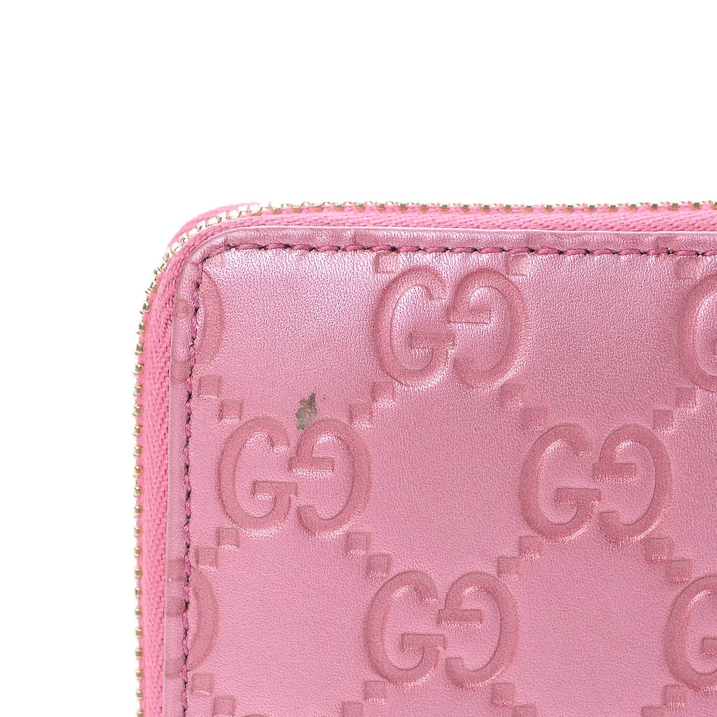 Metallic Soft Guccissima Heart Zip Around Wallet Fresia Rose