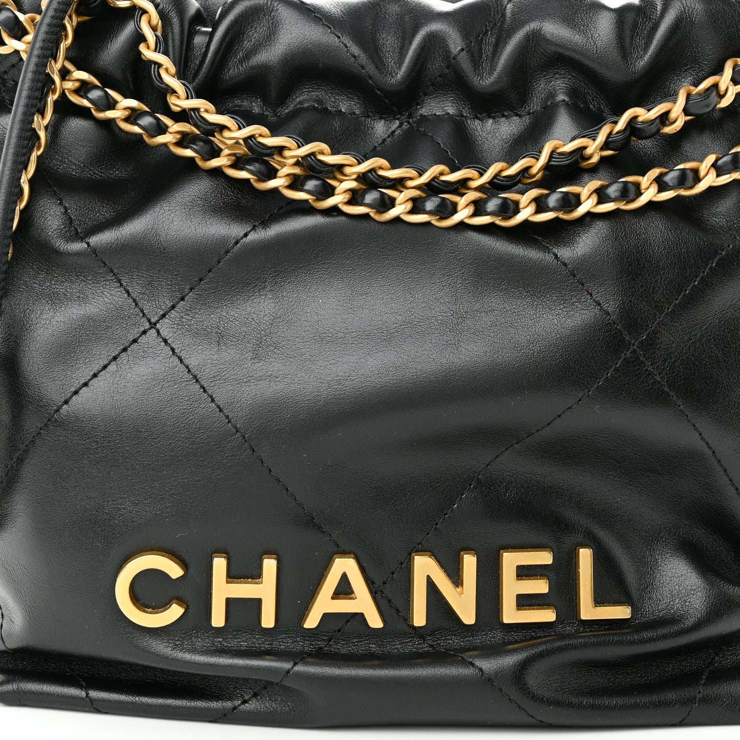 Shiny Calfskin Quilted Mini Chanel 22 Black