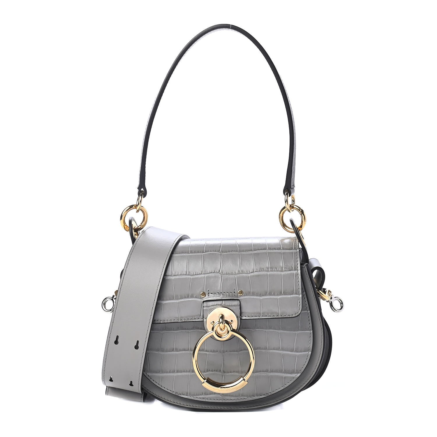 Chloe Calfskin Crocodile Embossed Small Tess Bag Stormy Gray 1 of 5