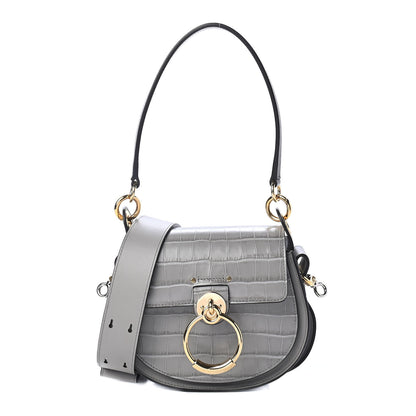 Chloe Calfskin Crocodile Embossed Small Tess Bag Stormy Gray 1 of 5