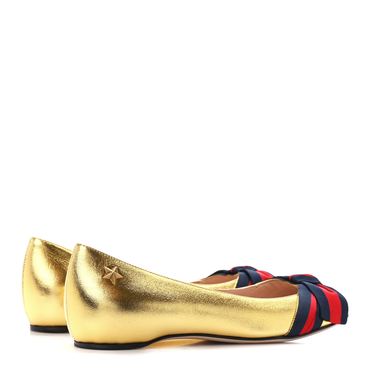 Metallic Nappa Silk Web Ballerina Flat 35.5 Gold