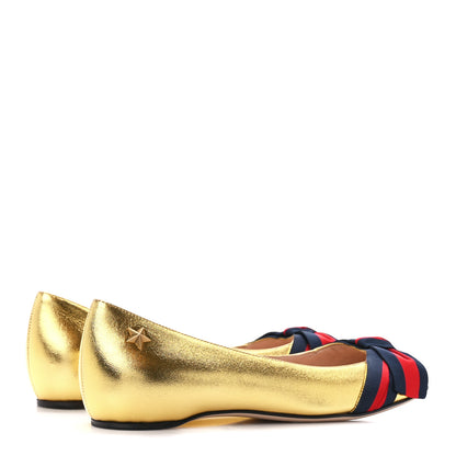 Gucci Metallic Nappa Silk Web Ballerina Flat 35.5 Gold 3 of 8