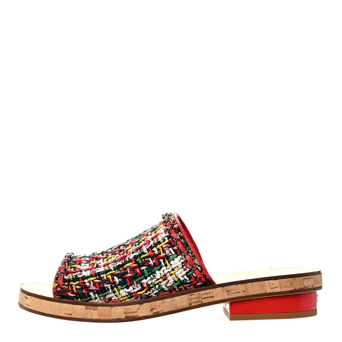 Cork Tweed Chain Mule Slides 38 Red