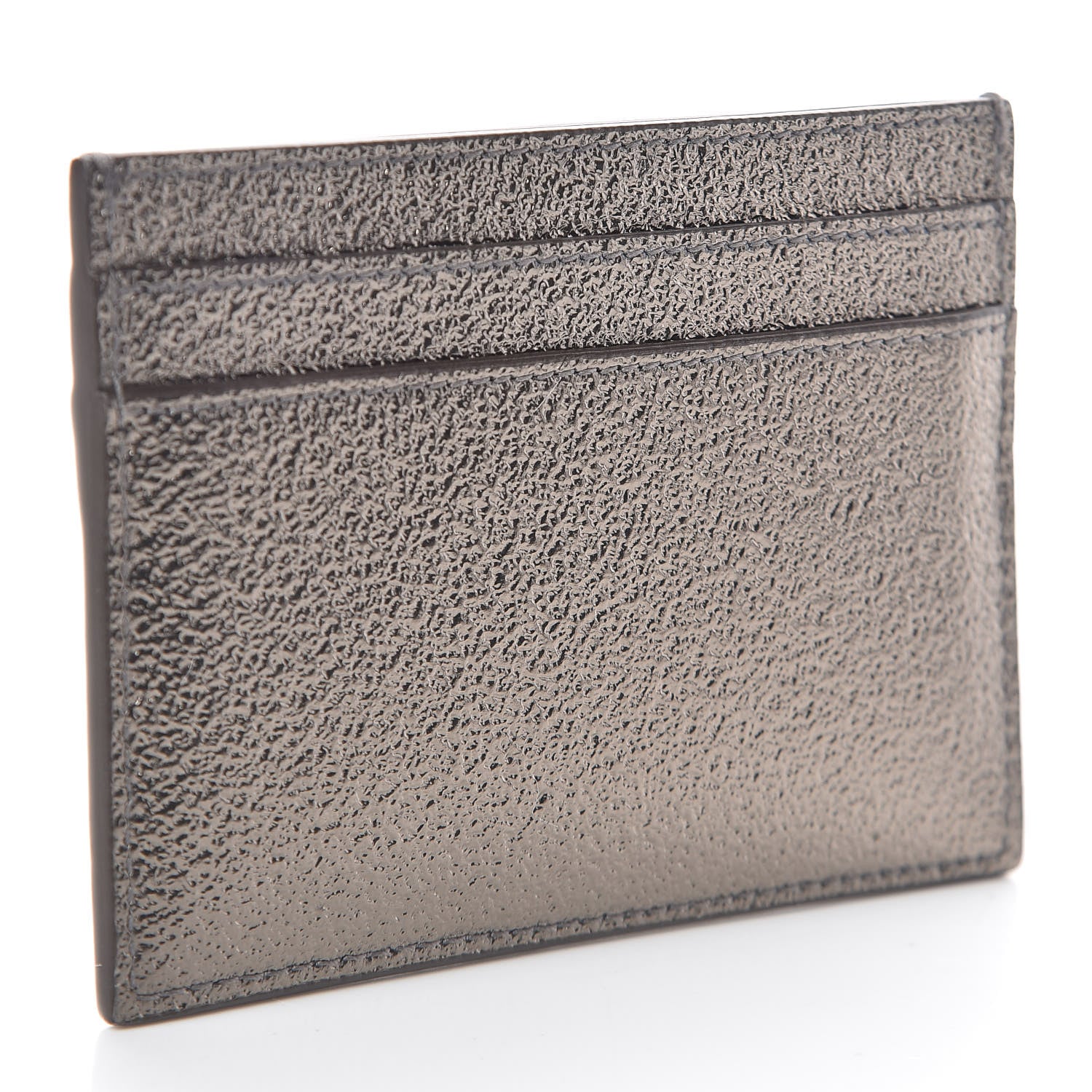 Saint Laurent Metallic Grained Calfskin Monogram Credit Card Case Gris 3 of 7