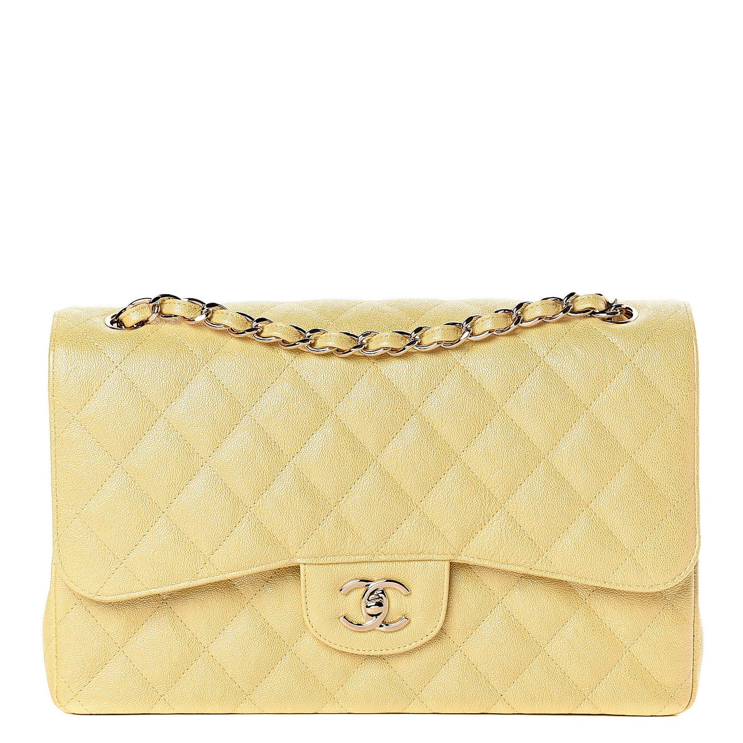 Iridescent Caviar Quilted Jumbo Double Flap Jaune Yellow
