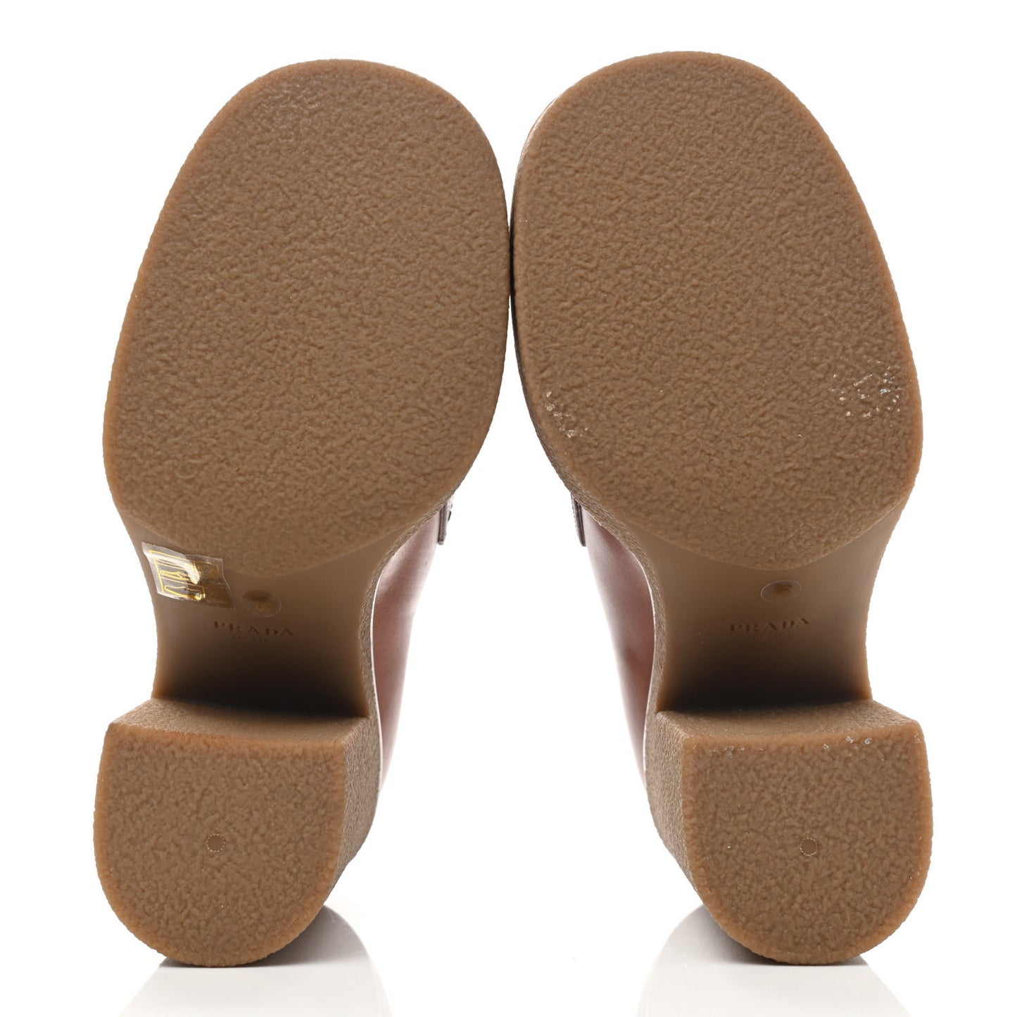 Calfskin Metal Triangle Logo Flow Heeled Loafers 36 Caramel