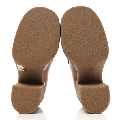 Prada Calfskin Metal Triangle Logo Flow Heeled Loafers 36 Caramel 10 of 18
