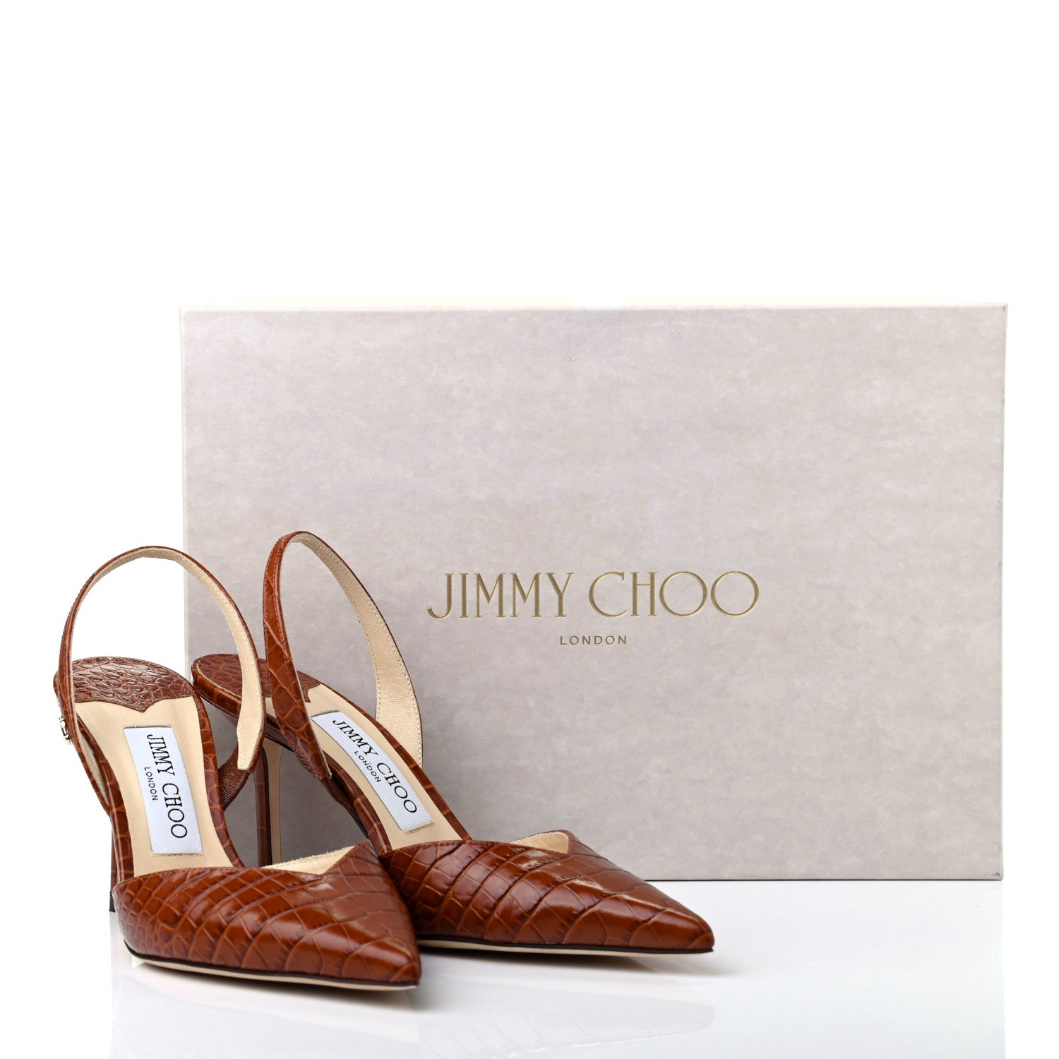 Jimmy Choo Calfskin Crocodile Embossed Thandi Slingback 80 Pumps 36.5 Cuoio 9 of 9