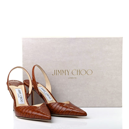 Jimmy Choo Calfskin Crocodile Embossed Thandi Slingback 80 Pumps 36.5 Cuoio 9 of 9